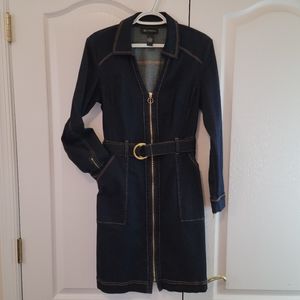 Navy Denim 70s Style Zip-Up Belted Dress